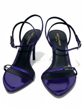 Saint Laurent Kitty 75 Metallic Plum Violet Sandals Heels 38.5 NIB